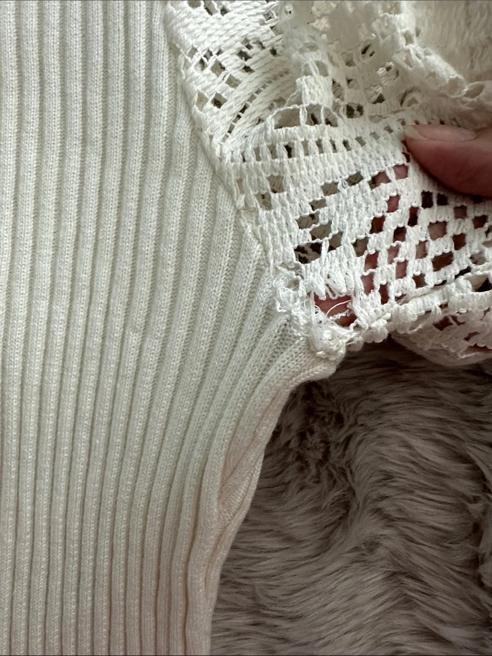 by Anthropologie Ribbed Lace Puff Sleeve Blouse
